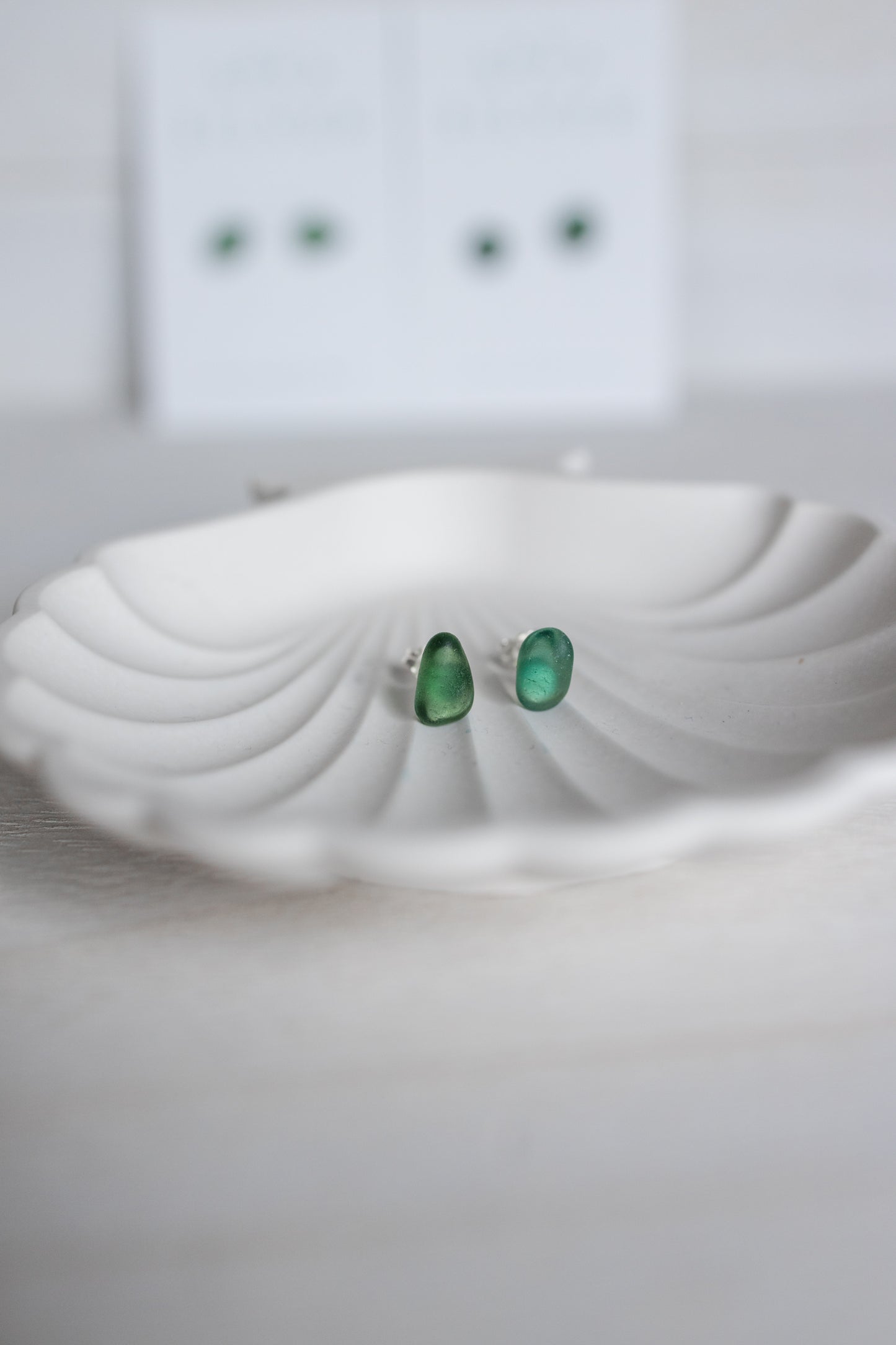Sea Glass Studs - Dark Green Teal