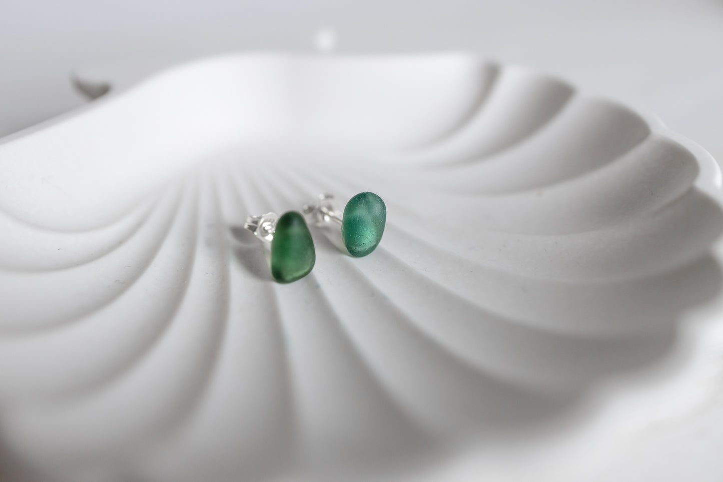 Sea Glass Studs - Dark Green Teal
