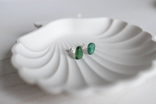 Sea Glass Studs - Dark Green Teal