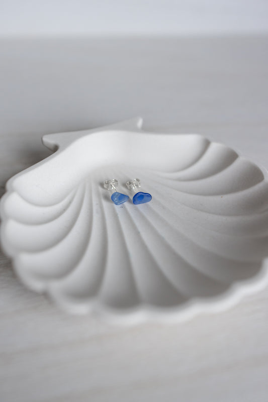 Sea Glass Studs - Cornflower Blue