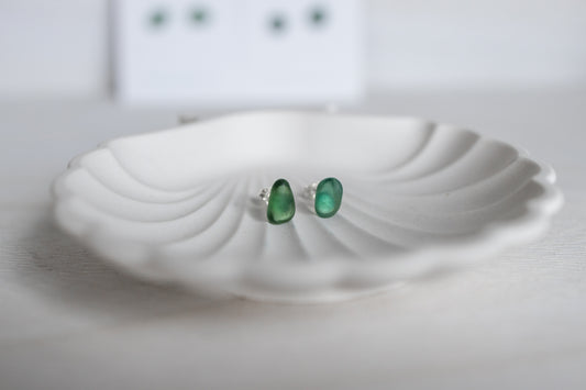 Sea Glass Studs - Dark Green Teal