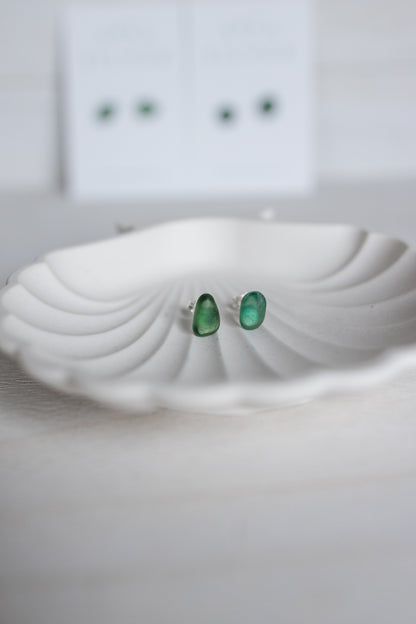 Sea Glass Studs - Dark Green Teal