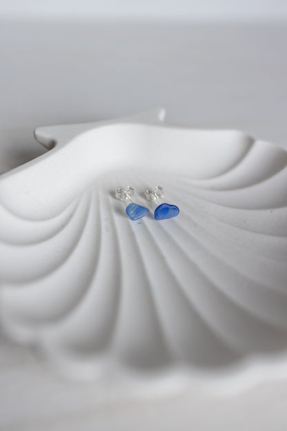 Sea Glass Studs - Cornflower Blue